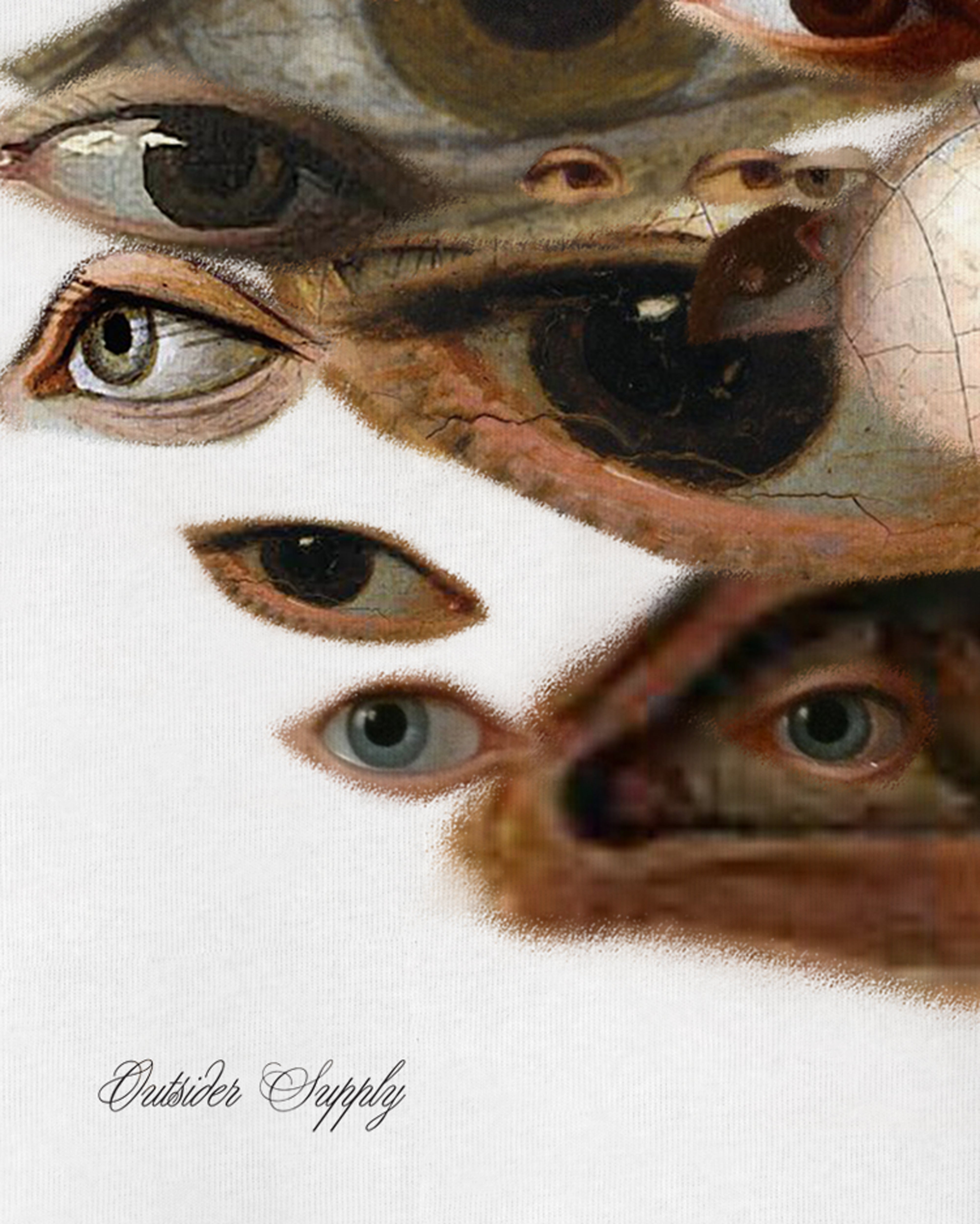 Closeup 100% Organic Cotton White Long Sleeve Tee with Renaissance Paintings Art Movement Collage Graphic Print by Outsider Supply