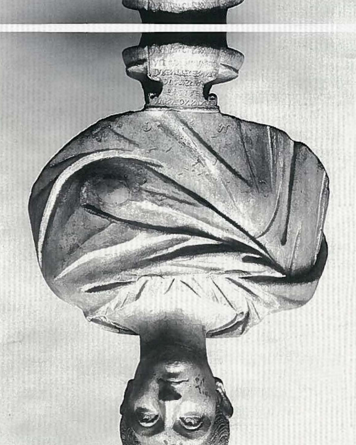 Closeup of Outsider Supply 100% Organic Cotton White Tee Shirt with Renaissance Art Movement Reflected Sculptural Bust Black and White Minimal Design