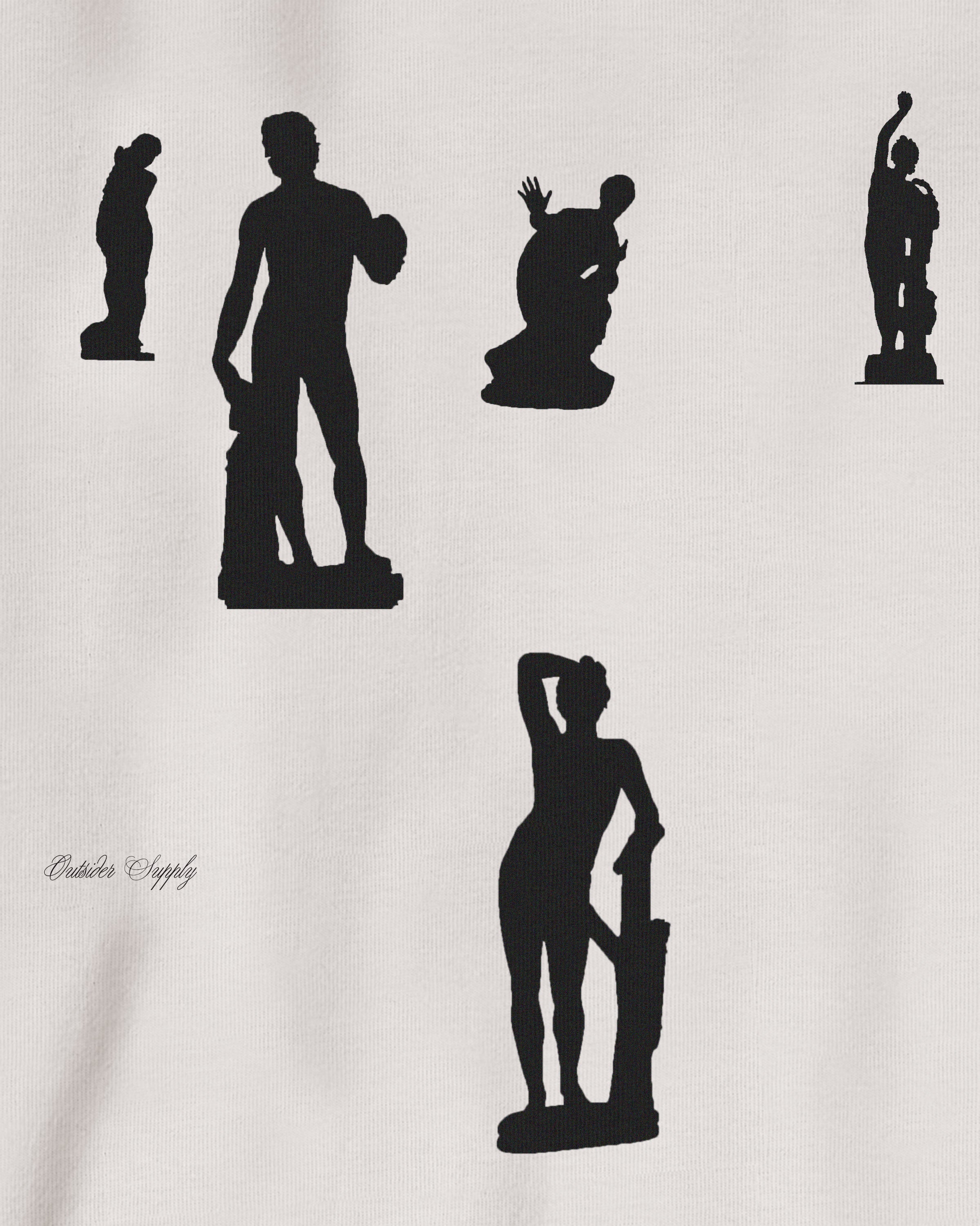 100% Organic Cotton Off White Tee With Renaissance Art Movement Uffizi Sculpture Garden Silhouettes Front Print